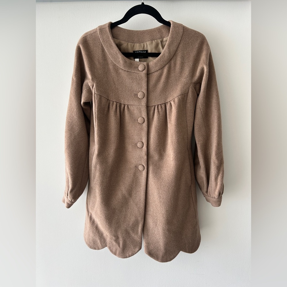 Scalloped Hemmed Wool Coat